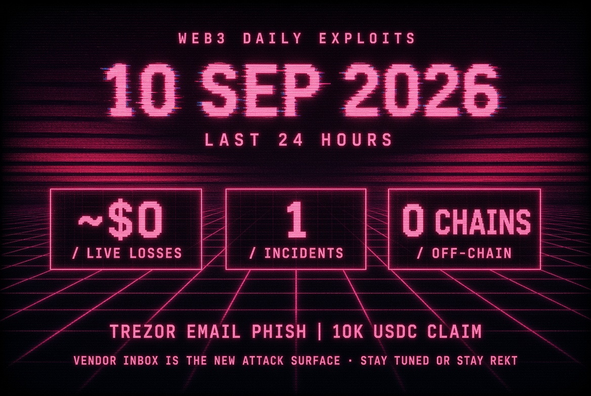 Web3 Daily Exploits — 10 Sep 2026: Quiet Window — Trezor Vendor-Email Phish
