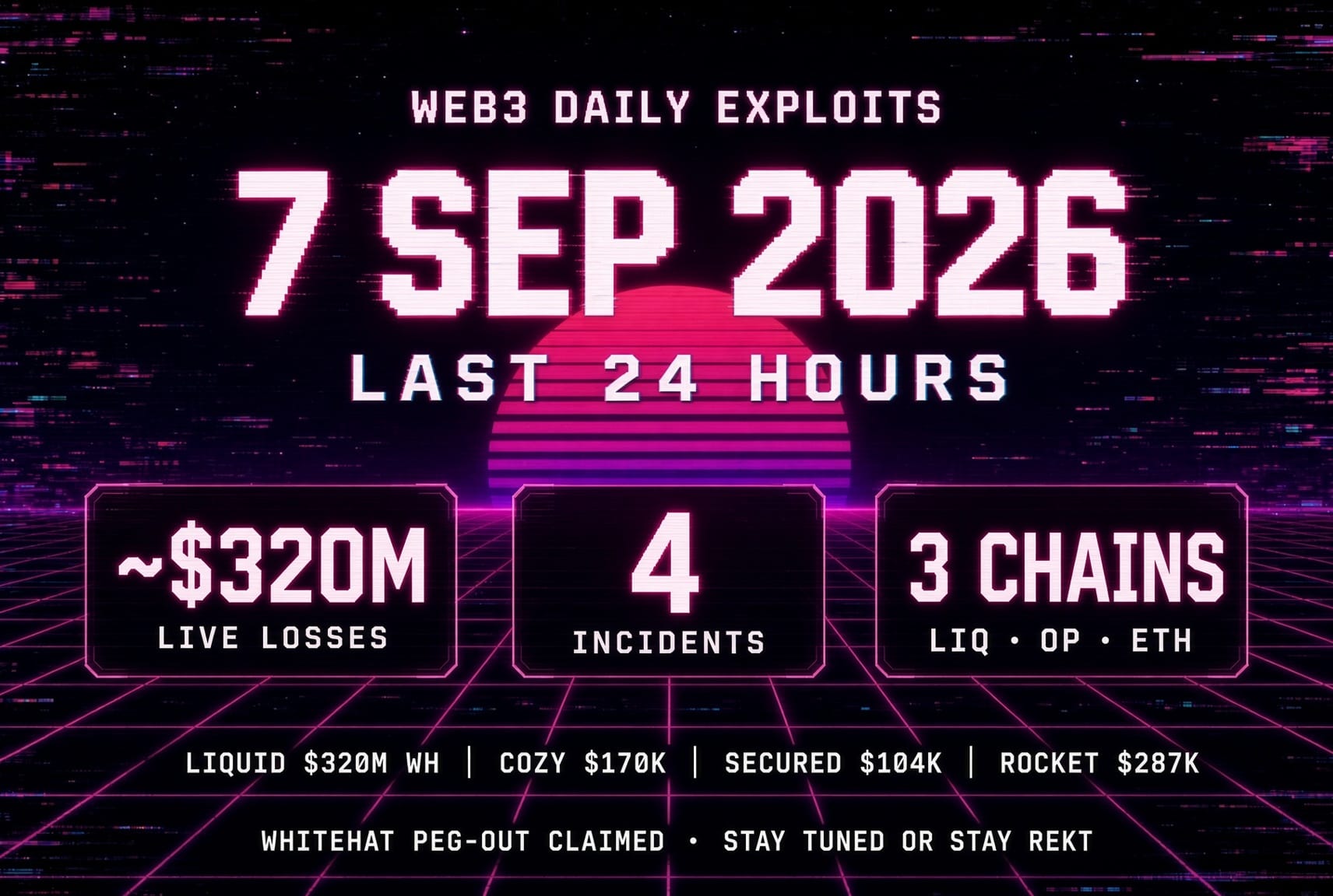 Web3 Daily Exploits — 07 Sep 2026: Liquid $320M Whitehat Peg-Out + Cozy $170K
